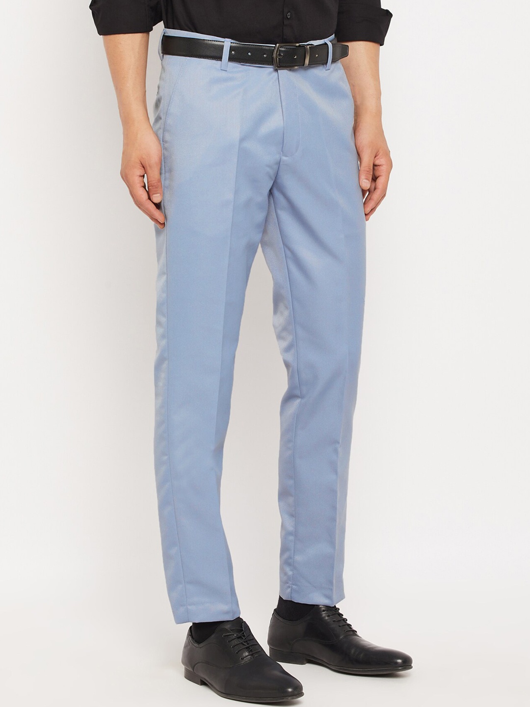 

VEI SASTRE Men Smart Mid Rise Plain Slim Fit Formal Trousers, Blue