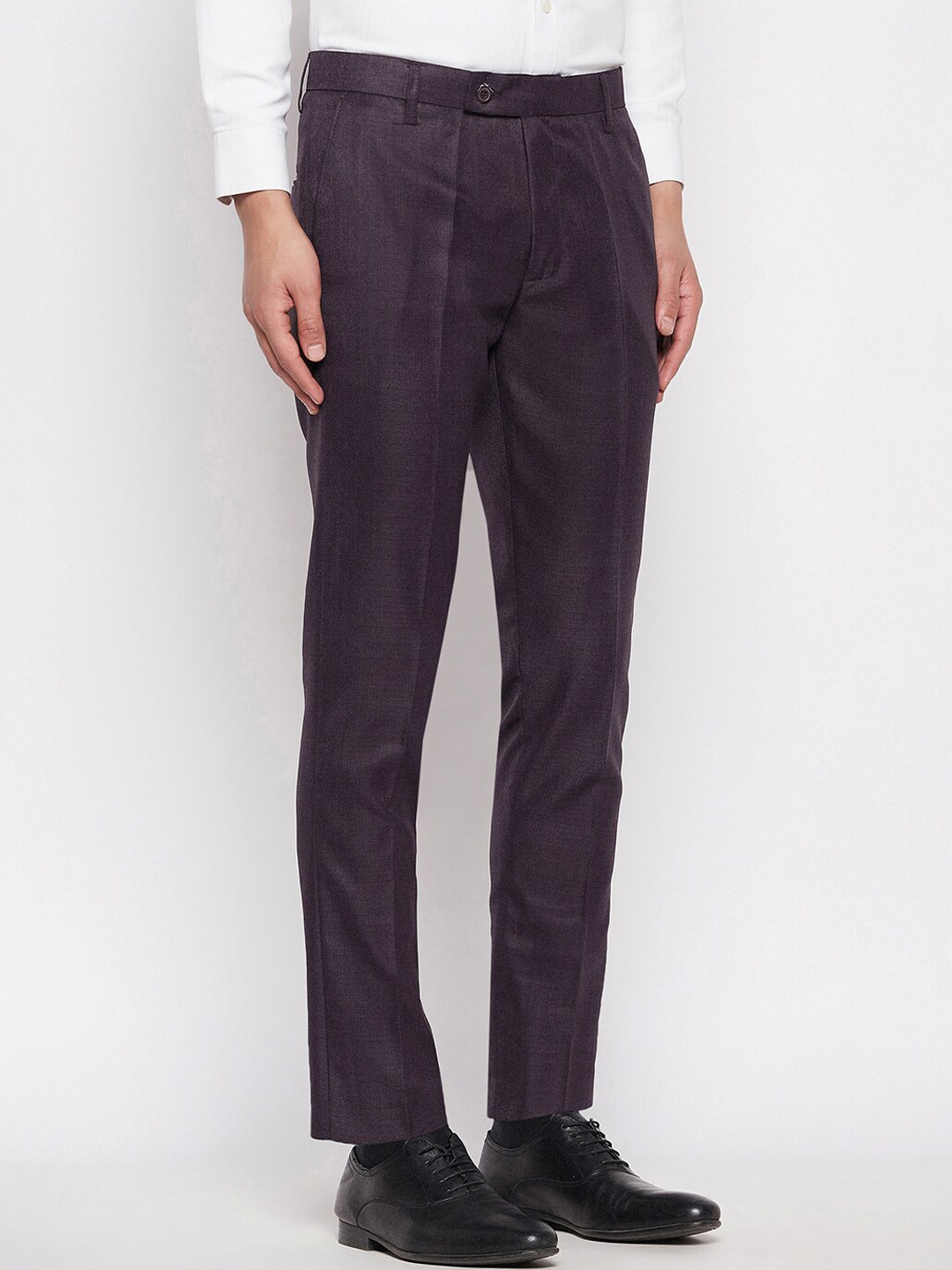 

VEI SASTRE Men Smart Slim Fit Plain Formal Trousers, Burgundy
