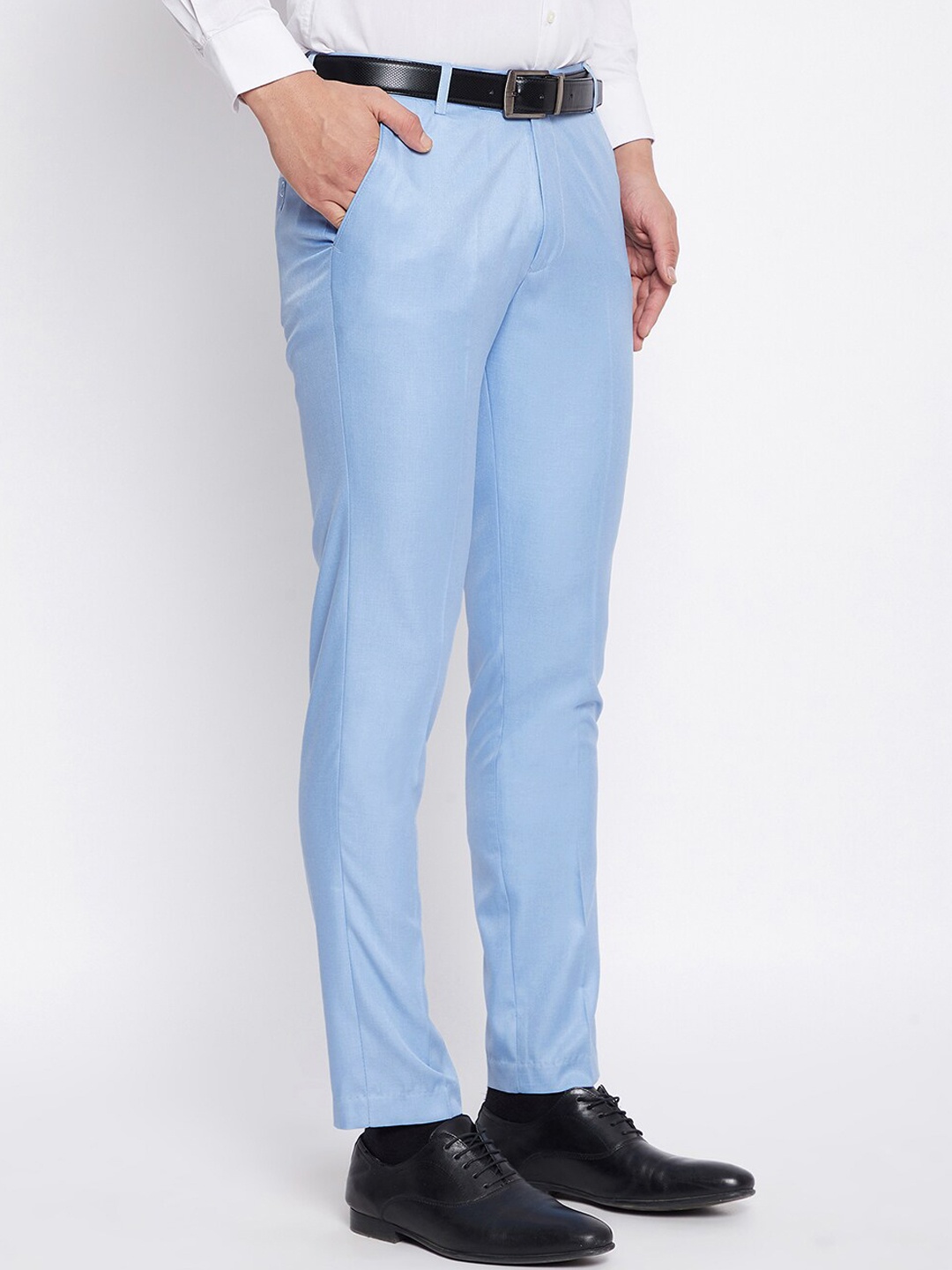 

VEI SASTRE Men Smart Mid Rise Plain Slim Fit Formal Trousers, Blue
