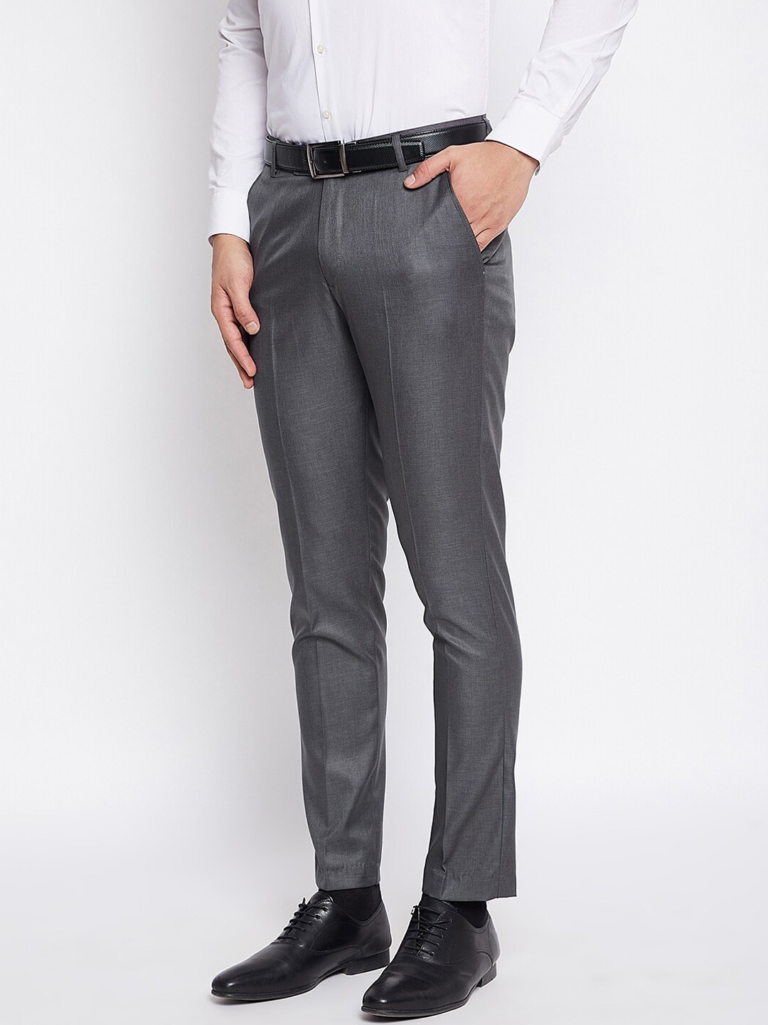

VEI SASTRE Men Smart Slim Fit Mid-Rise Formal Trousers, Charcoal