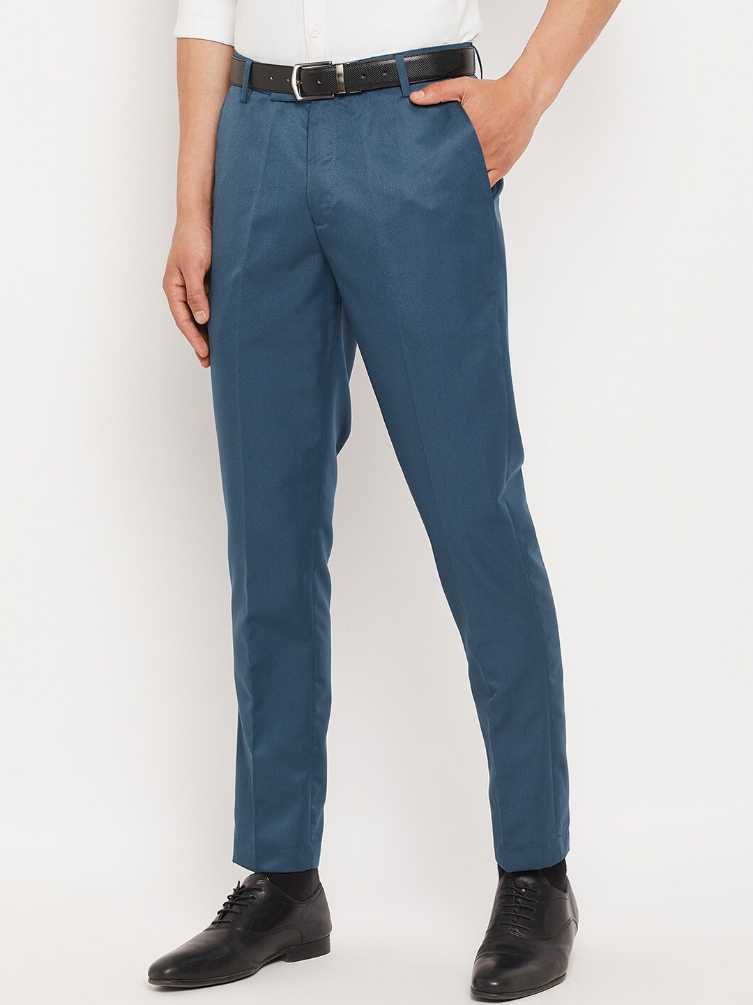 

VEI SASTRE Men Smart Slim Fit Mid-Rise Formal Trousers, Blue