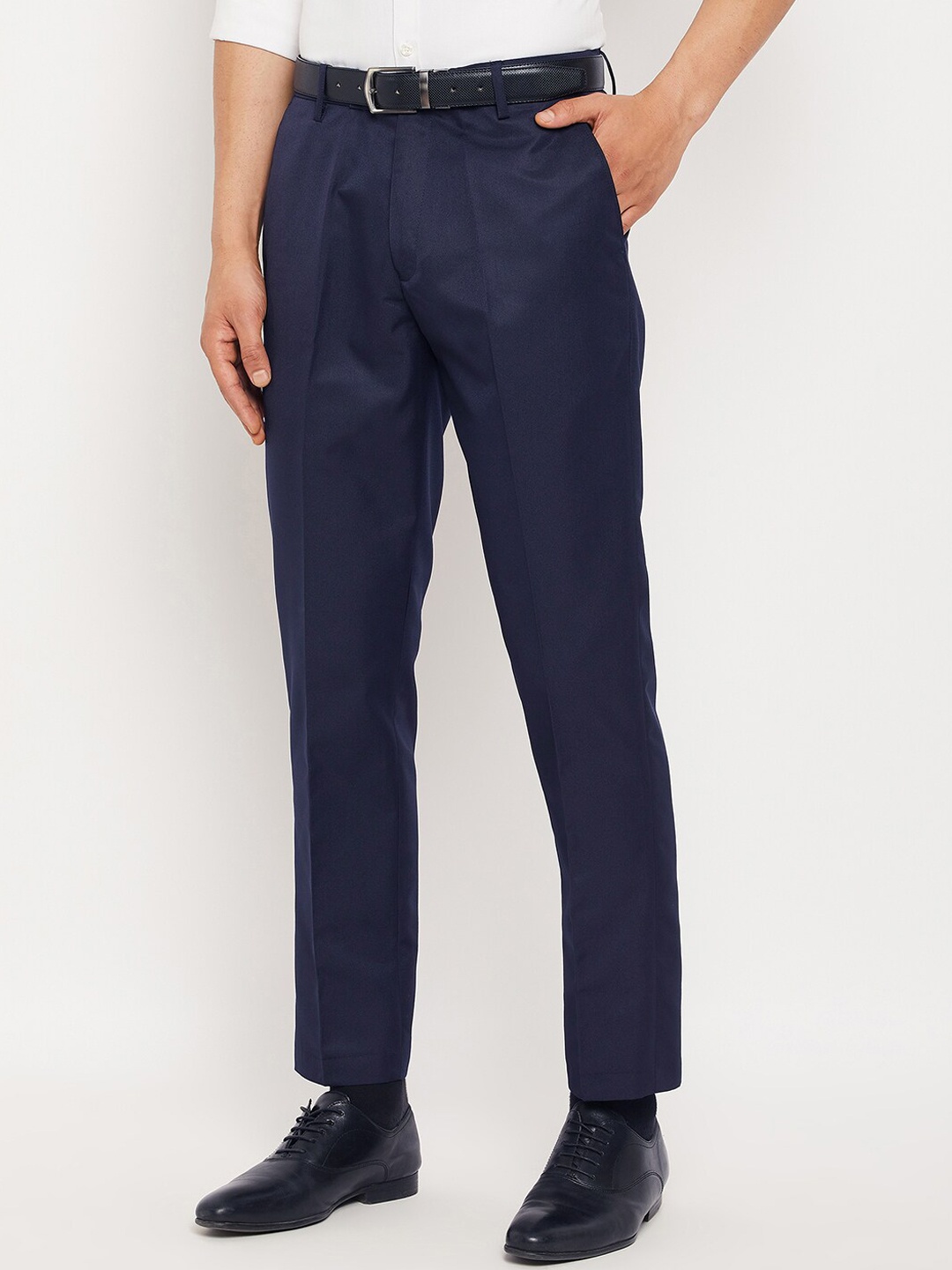 

VEI SASTRE Men Smart Slim Fit Mid-Rise Formal Trousers, Navy blue
