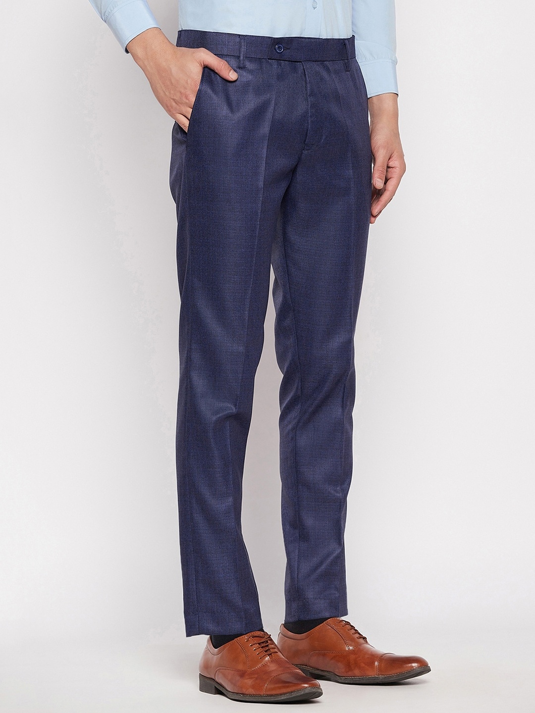 

VEI SASTRE Men Smart Slim Fit Mid-Rise Formal Trousers, Blue