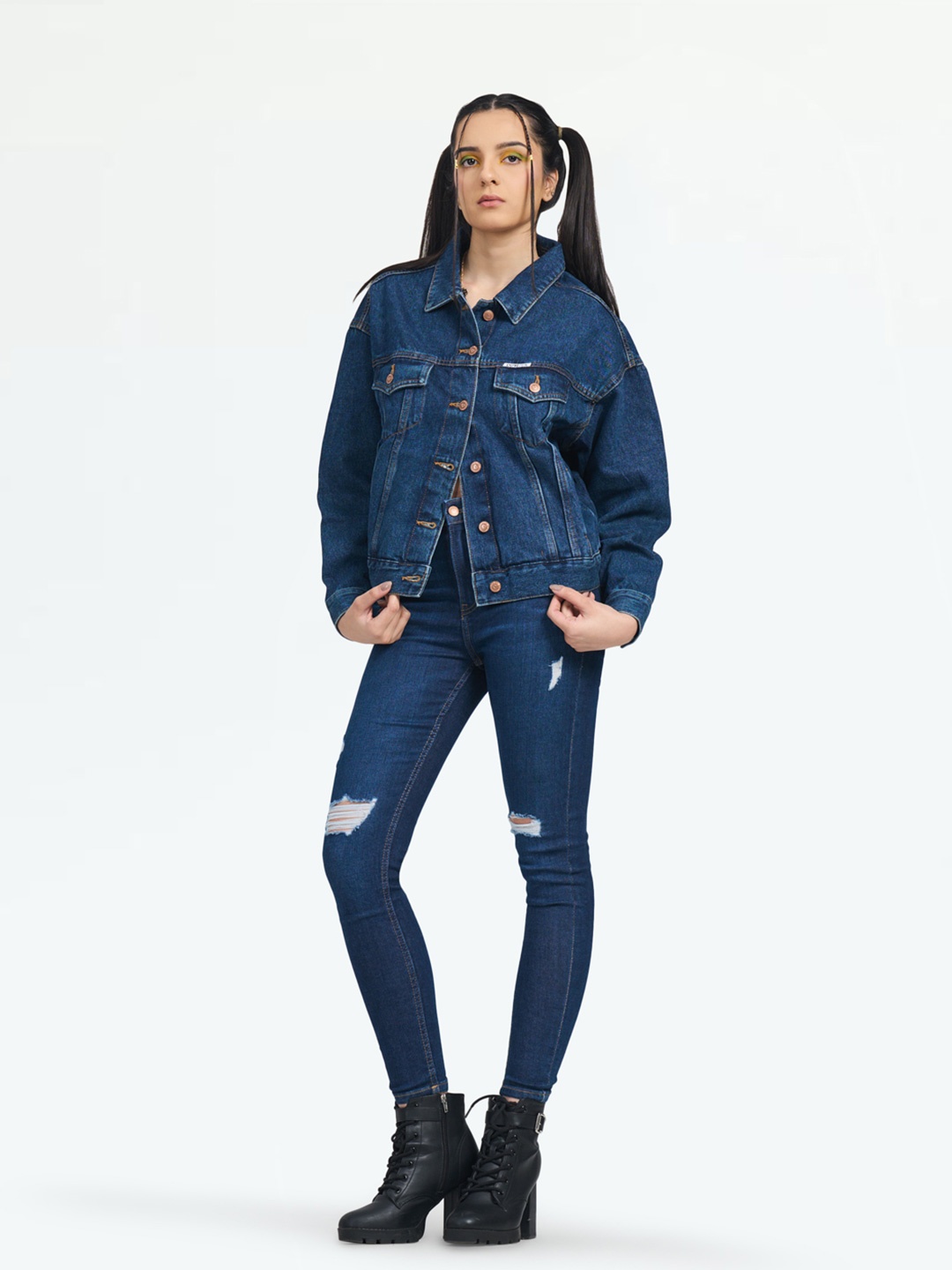 

LOVEGEN Typography Printed Washed Denim Jacket, Blue