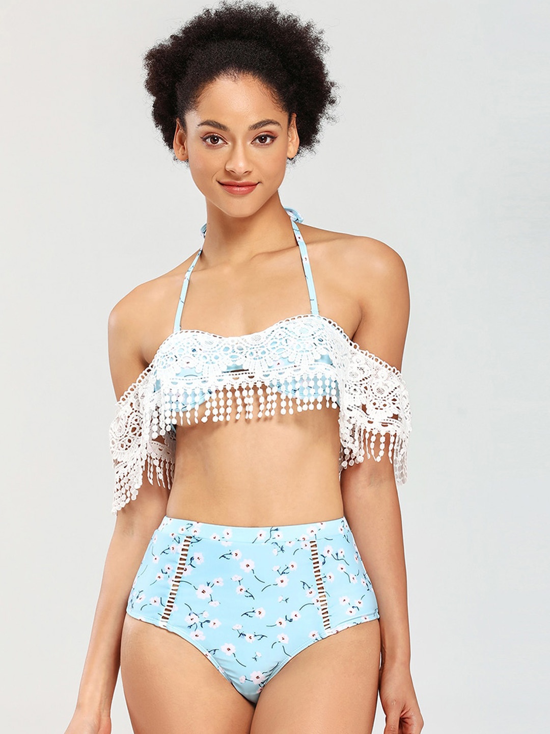

JC Collection Women Printed Halter Neck Medium Coverage Swim Set, Blue