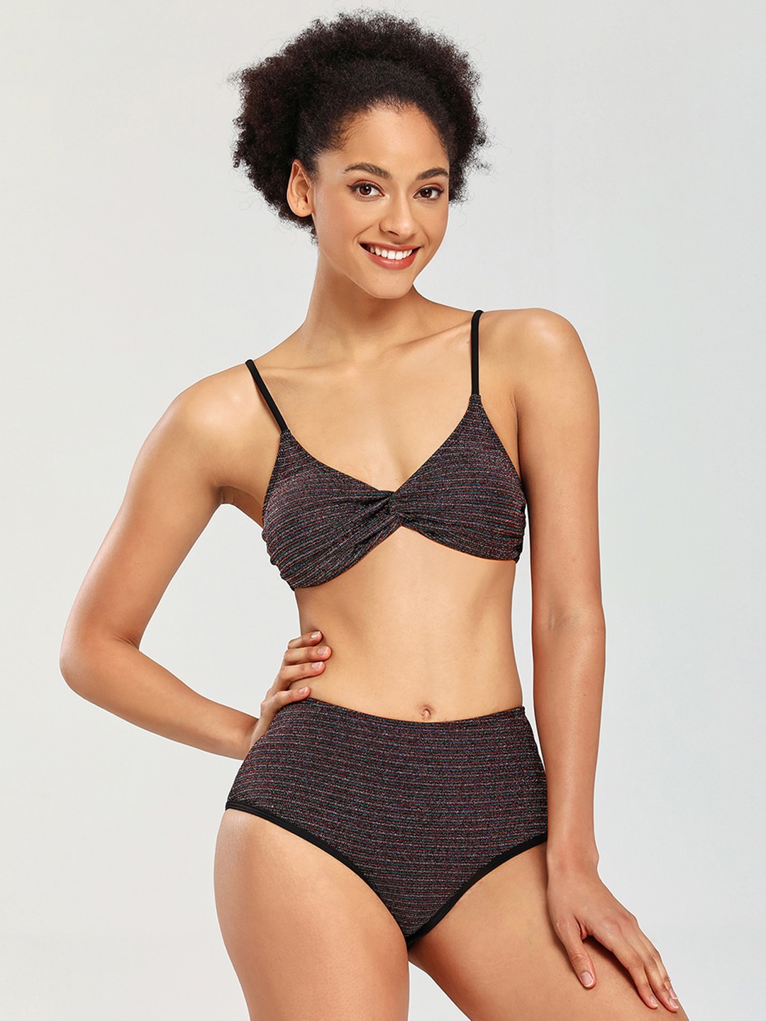 

JC Collection Women Self Design Shoulder Straps Medium Coverage Swim Set, Grey