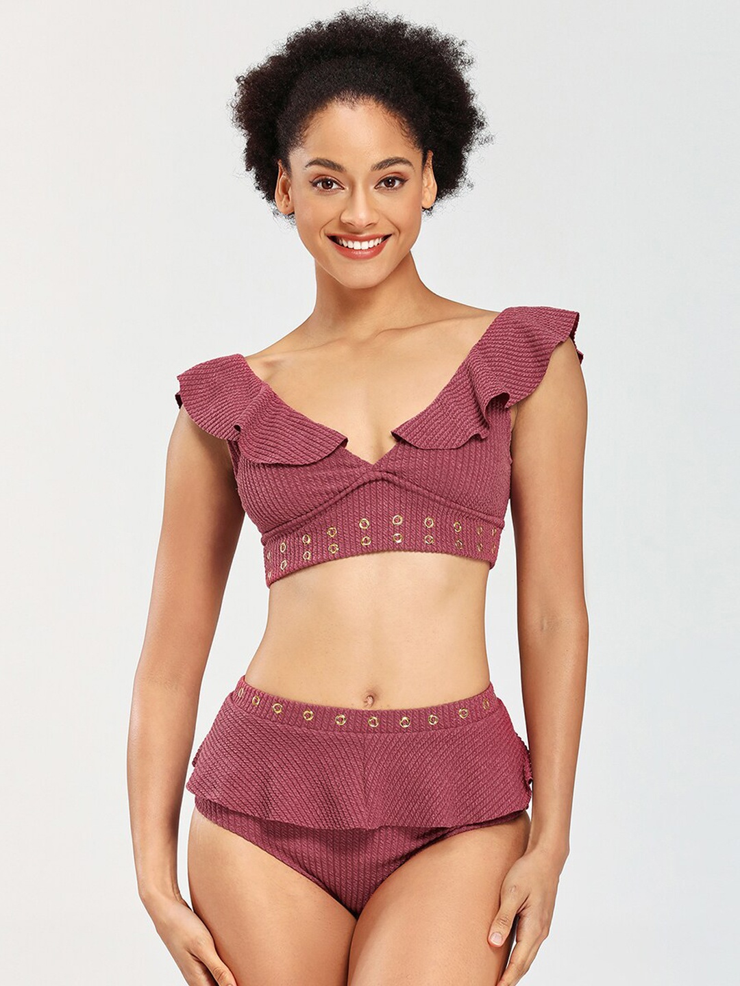 

JC Collection Two Piece Self-Designed Ruffled Swim Set, Purple