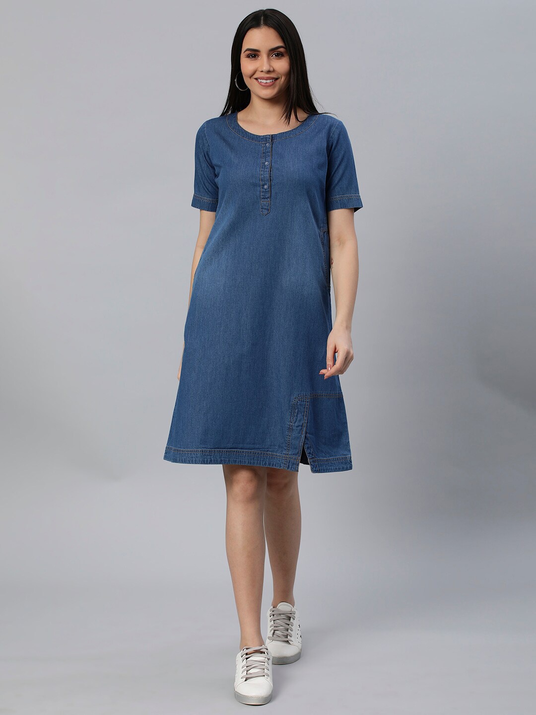 

KALINI Round Neck A-Line Dress, Blue