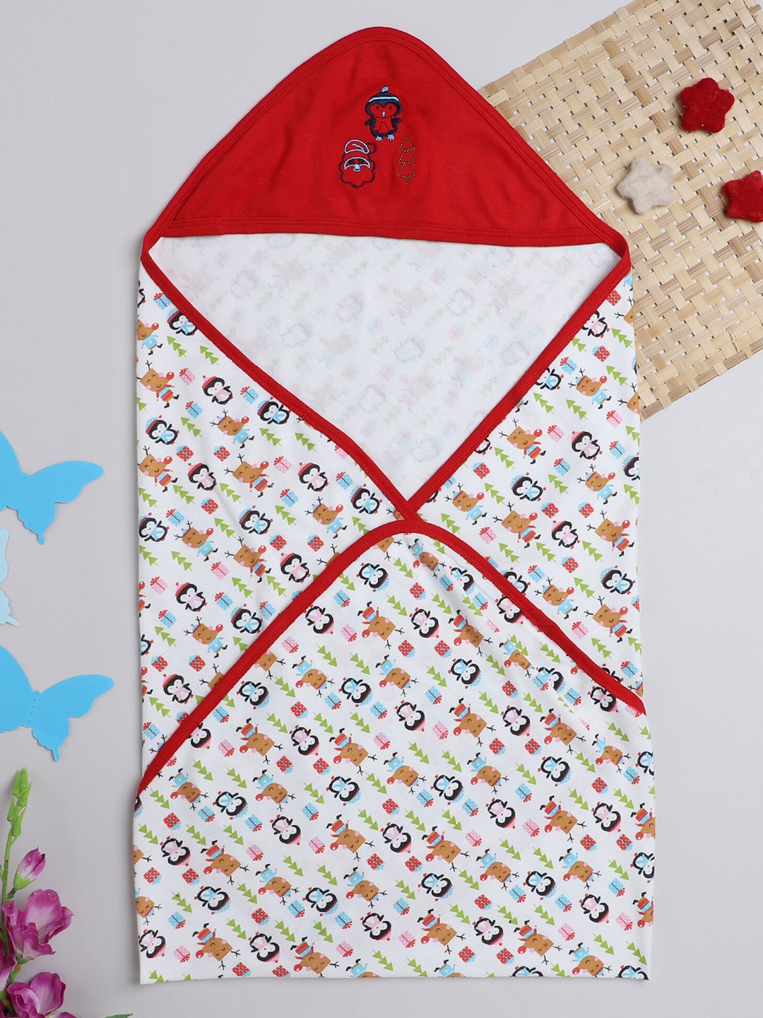 

BUMZEE Infant Boys Cotton Hooded Wrapper, White