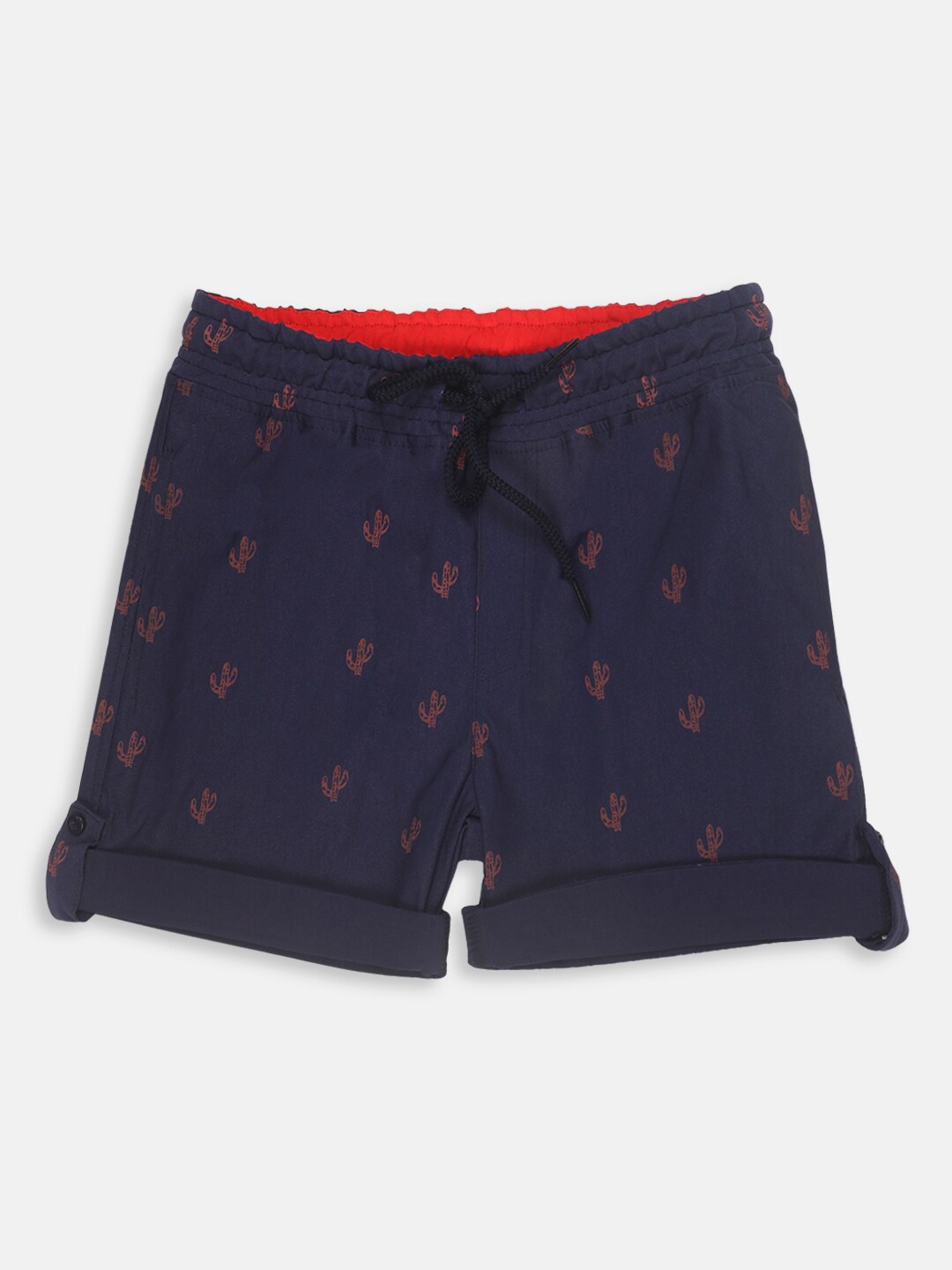 

Lil Tomatoes Boys Conversational Printed Mid Rise Knitted Cotton Shorts, Navy blue