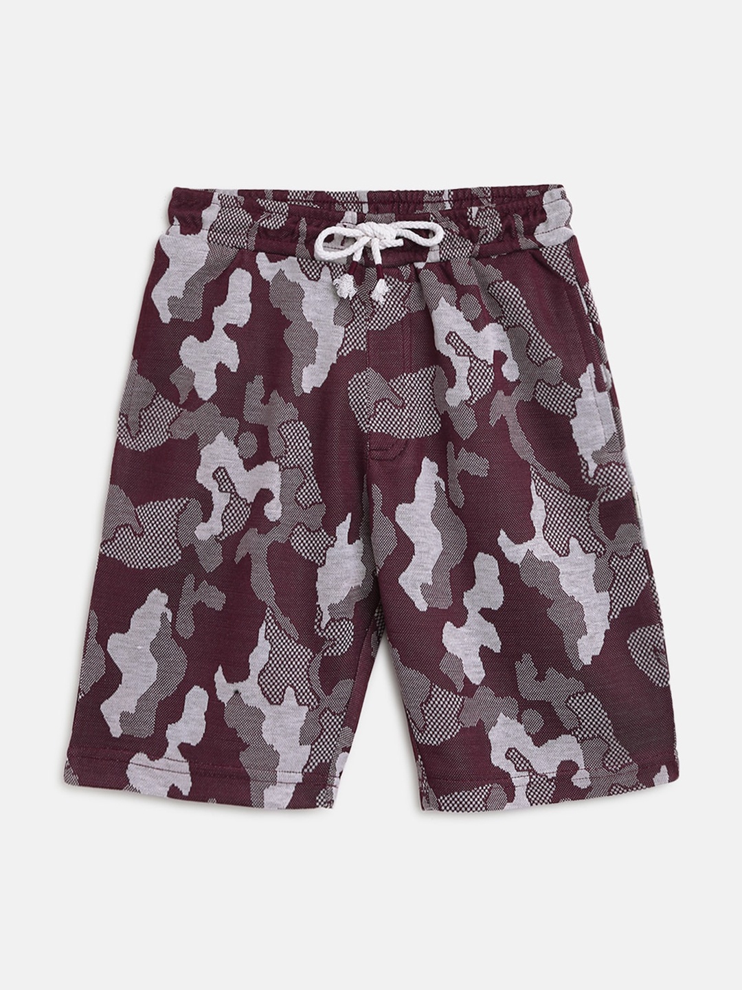 

Lil Tomatoes Boys Camouflage Printed Mid-Rise Cotton Shorts, Maroon