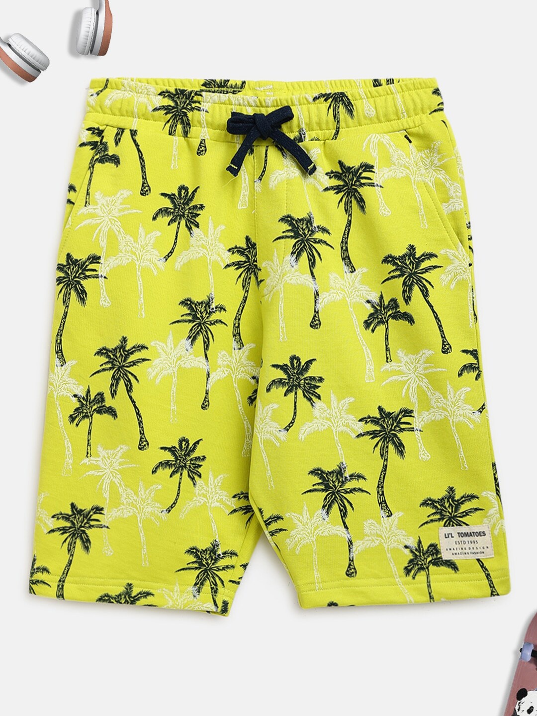 

Lil Tomatoes Boys Tropical Printed Mid Rise Knitted Shorts, Yellow