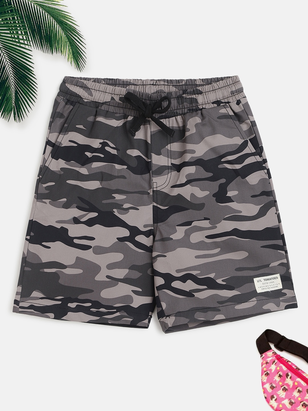 

Lil Tomatoes Boys Camouflage Printed Regular Shorts, Grey