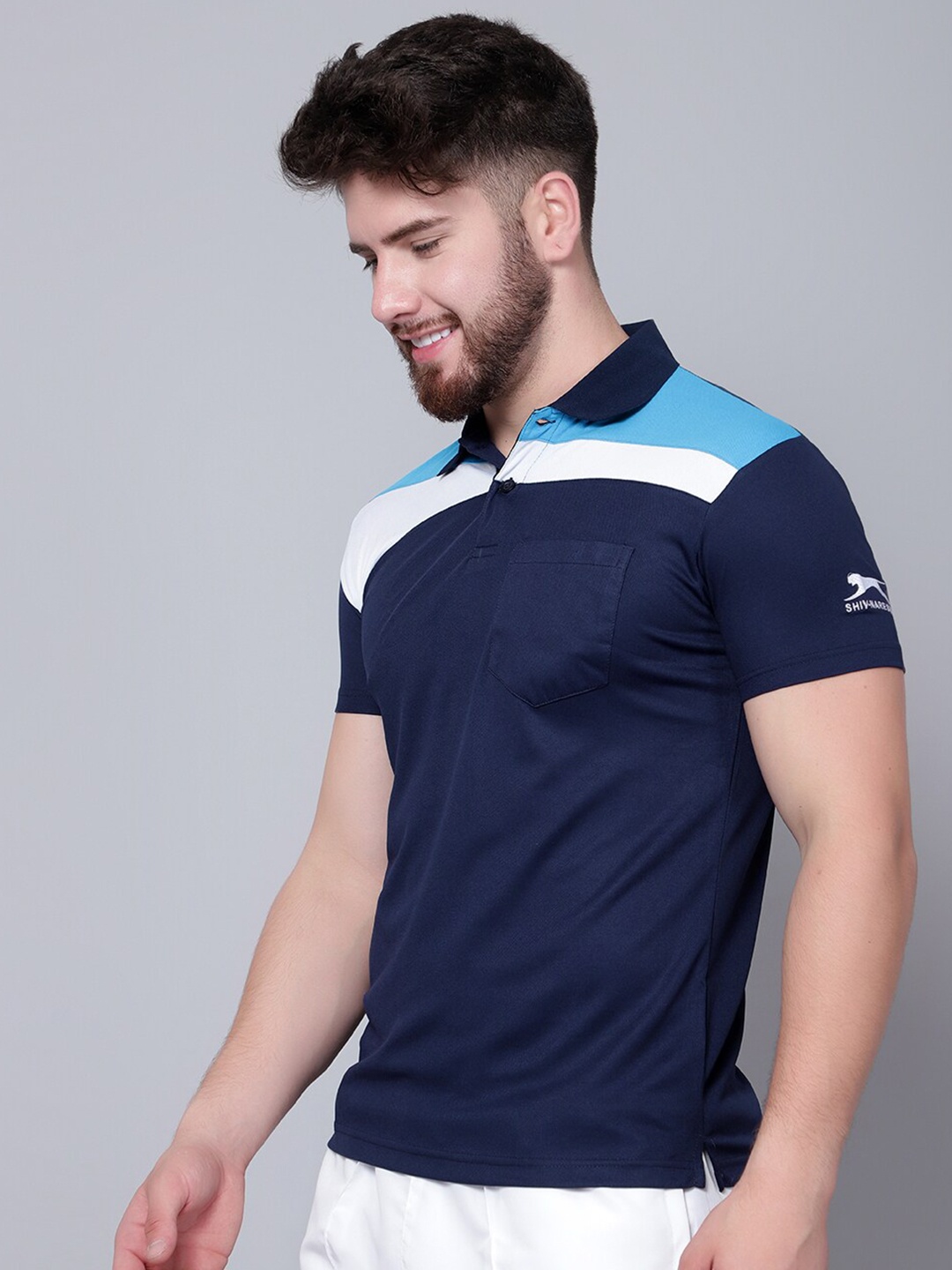 

Shiv Naresh Striped Polo Collar 3D Fit T-shirt, Navy blue