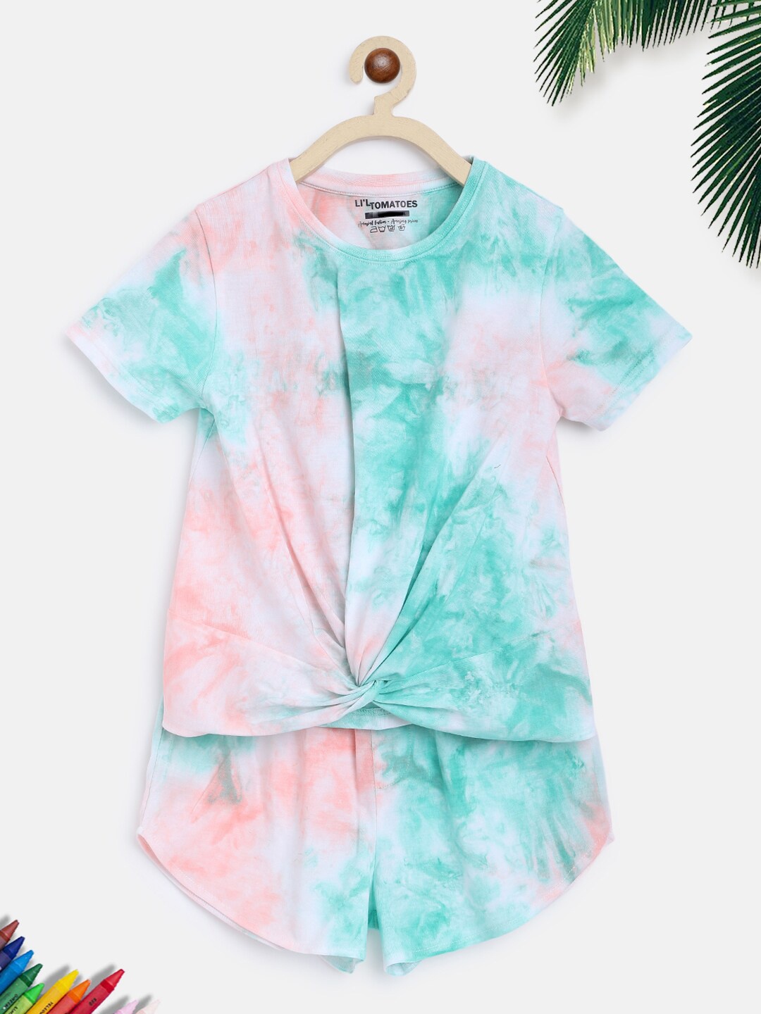 

Lil Tomatoes Girls Tie And Dye Night Suit, Green