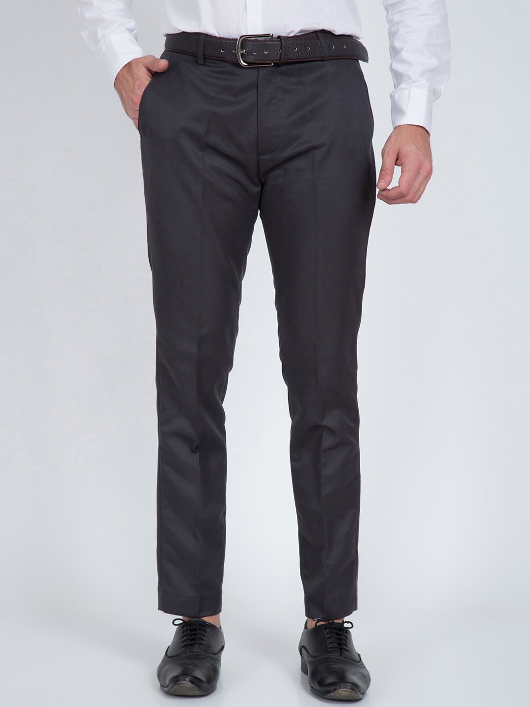 

Cyphus Men Flat-Front Mid-Rise Smart Formal Trousers, Grey