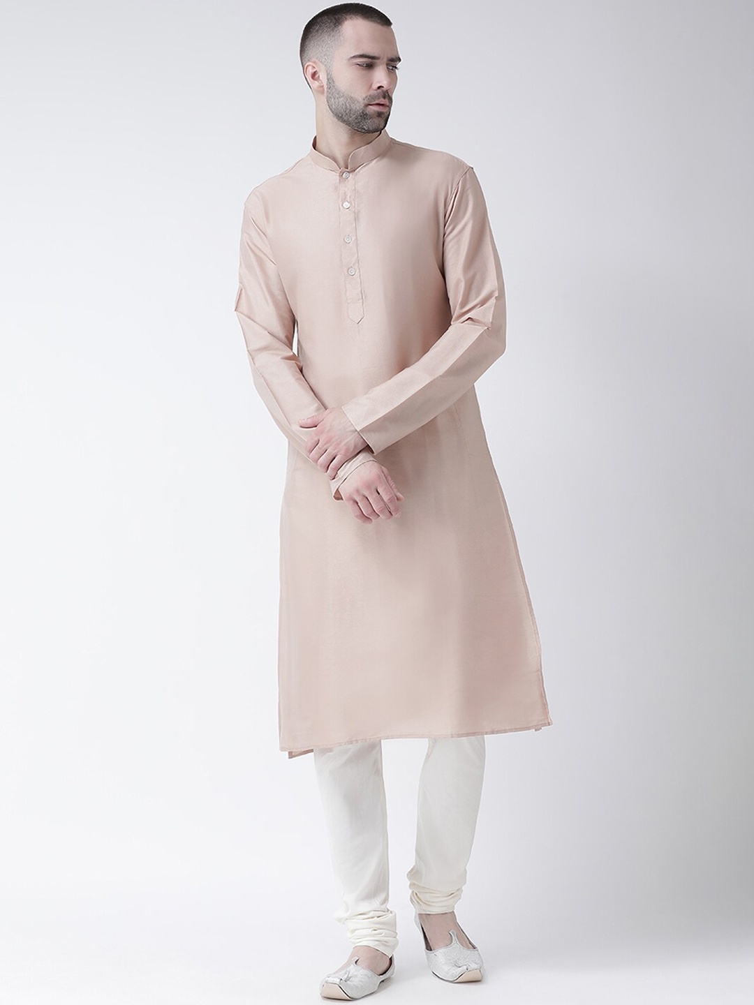 

KISAH Men Mandarin Collar Straight Kurta with Churidar Set, Beige