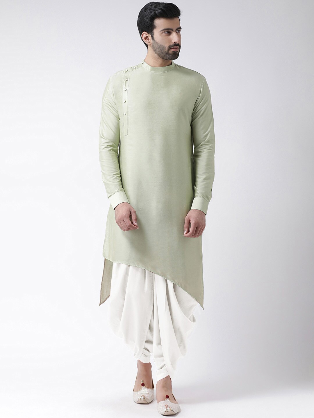 

KISAH Asymmetric Hem Mandarin Collar Straight Kurta with Dhoti Pants, Green