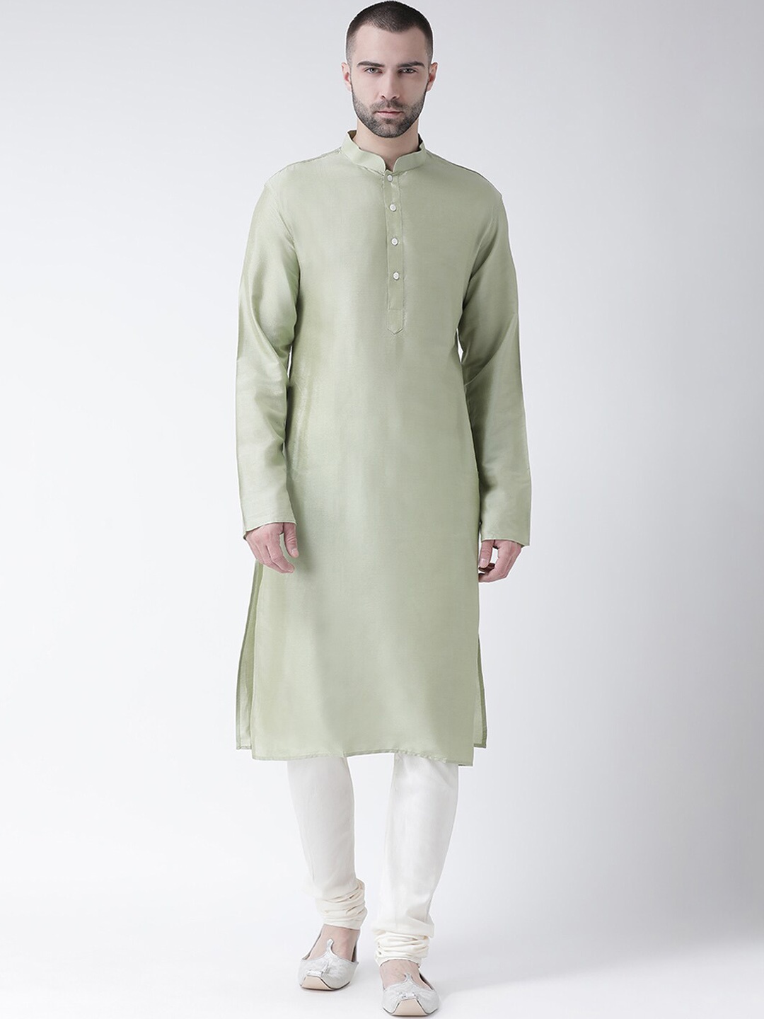 

KISAH Mandarin Collar Straight Kurta With Churidar Set, Sea green
