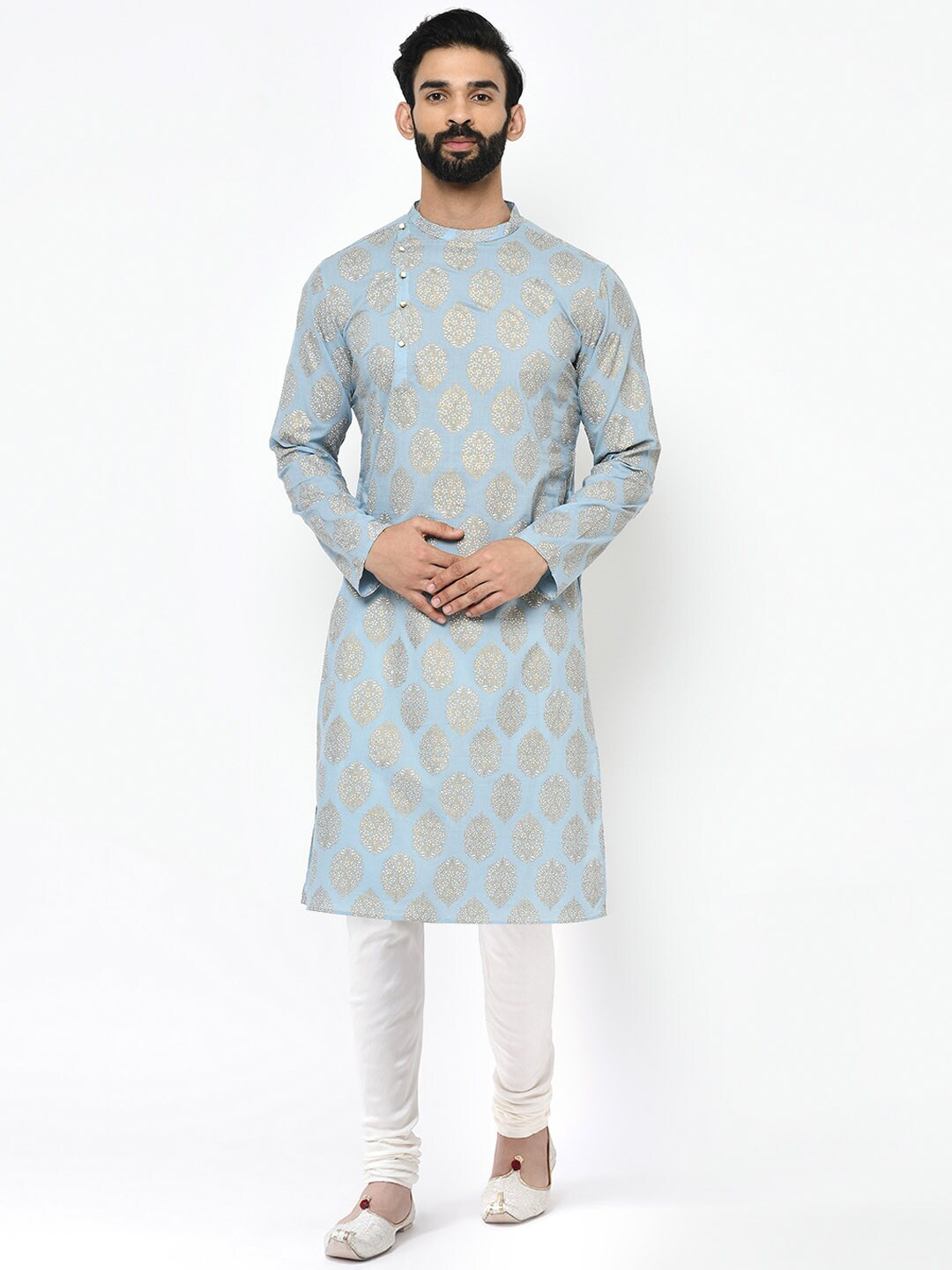 

KISAH Men Printed Regular Fit Ethnic Motifs Kurta Churidar Set, Blue