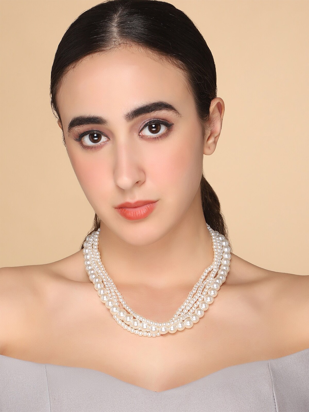 

AQUASTREET Silver-Plated Beaded Layered Necklace