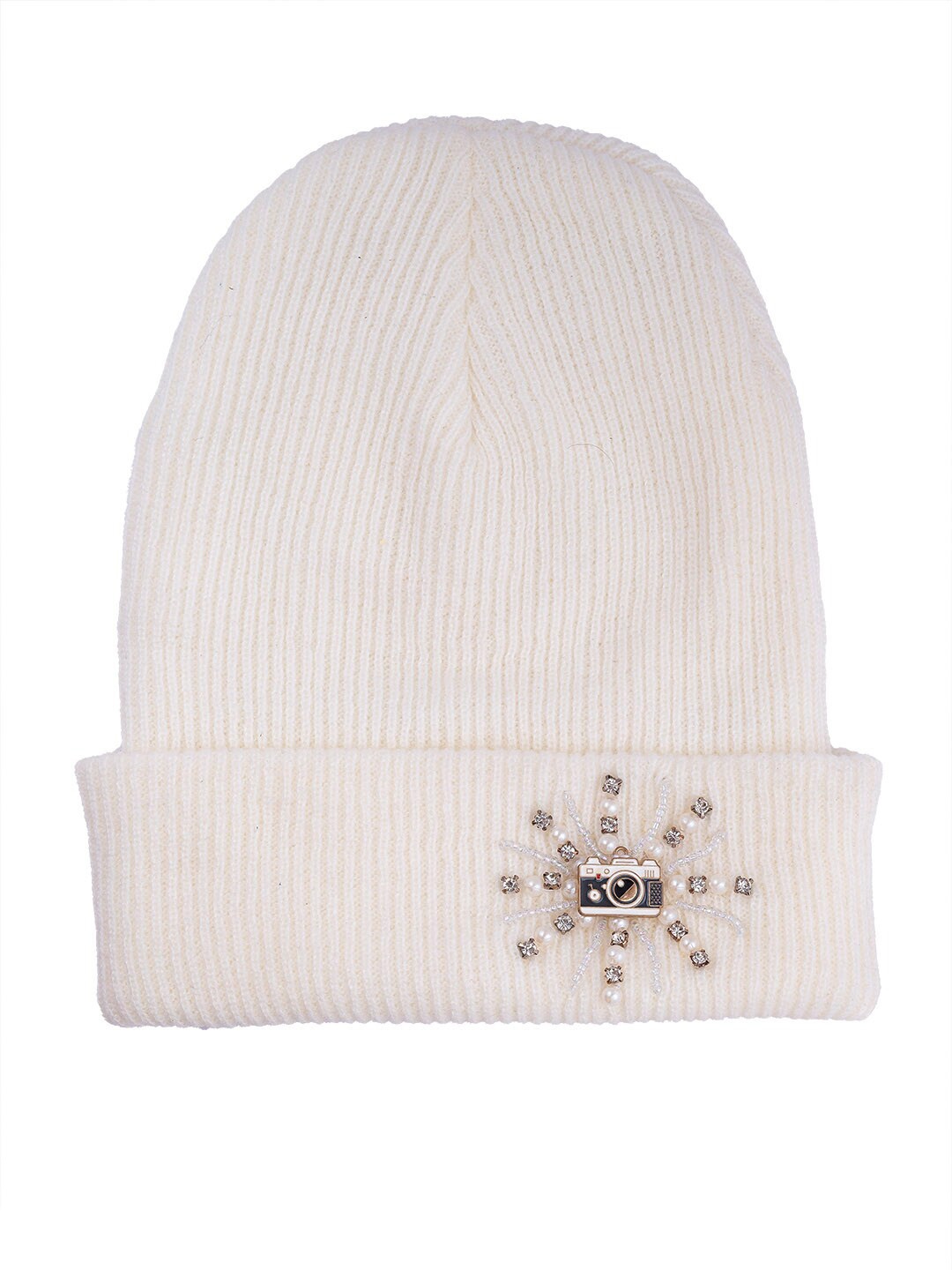 

HAIR DRAMA CO. Women Embellished Beanie, White
