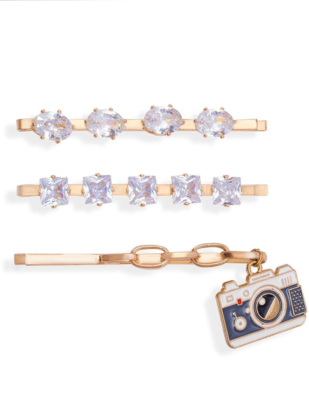 

HAIR DRAMA CO. Women Set of 3 Embellished Bobby Pins, Gold