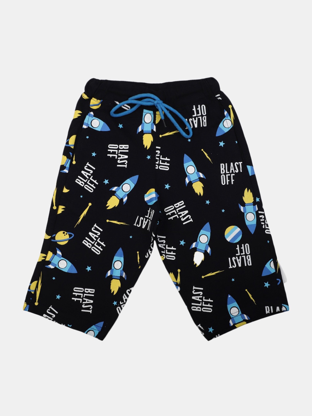 

V-Mart Boys Graphic Printed Mid Rise Knitted Cotton Shorts, Navy blue