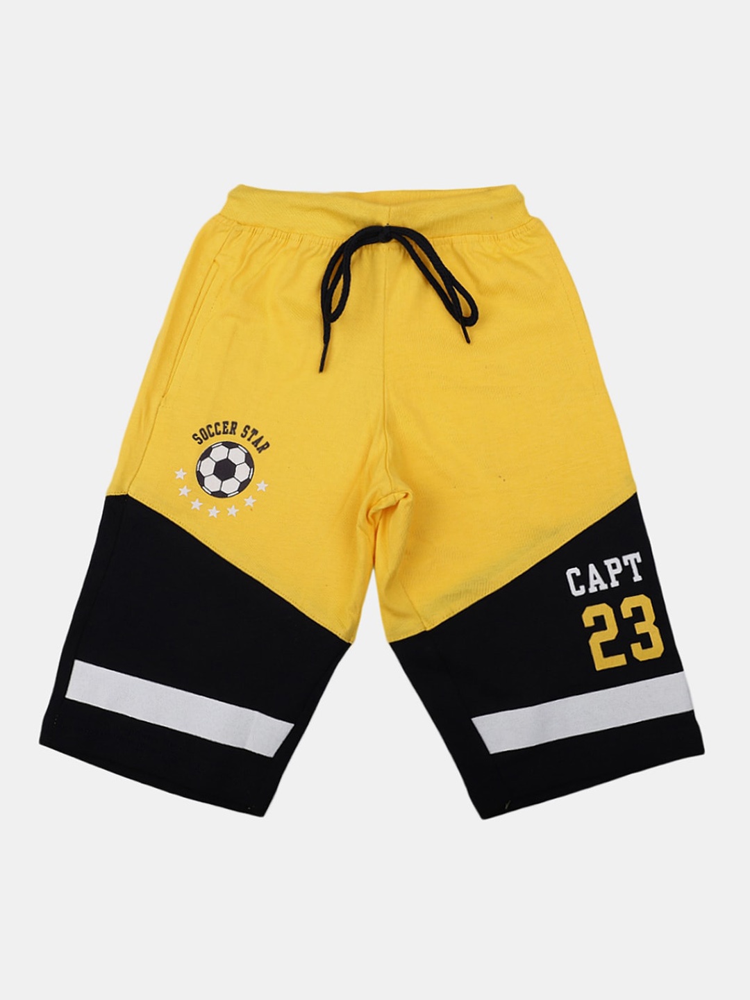 

V-Mart Boys Colourblocked Printed Cotton Shorts, Yellow