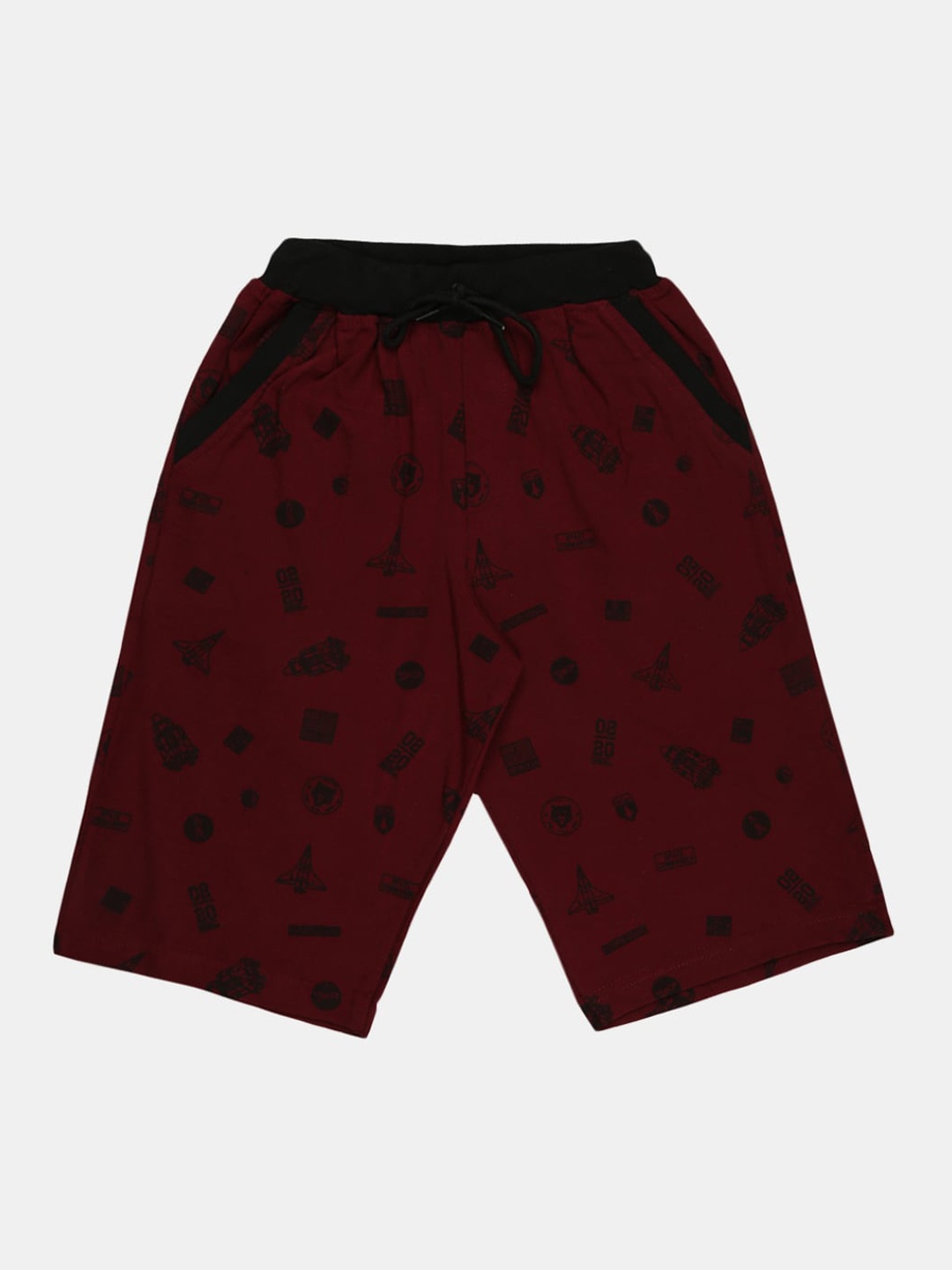 

V-Mart Boys Conversational Printed Mid-Rise Above Knee Cotton Shorts, Maroon