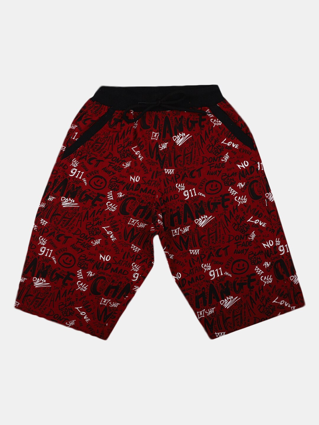 

V-Mart Boys Typography Printed Mid Rise Cotton Shorts, Maroon
