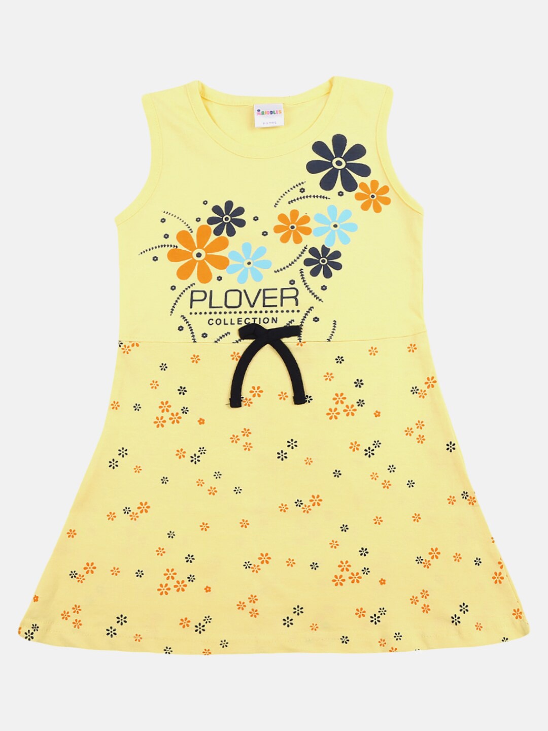 

V-Mart Girls Round Neck Floral Printed Cotton A-Line Dress, Yellow