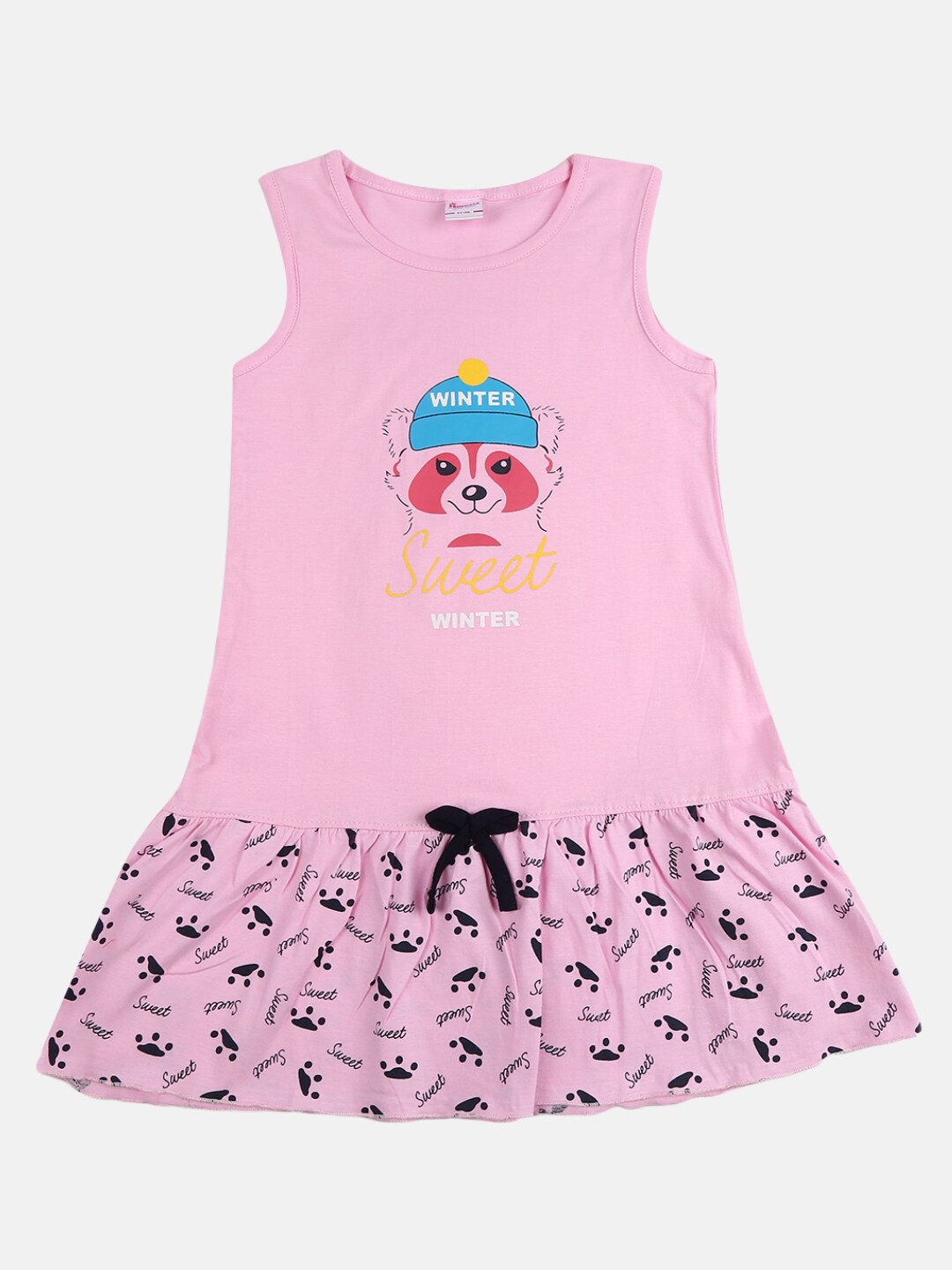 

V-Mart Girls Graphic Printed Cotton A-Line Dress, Pink