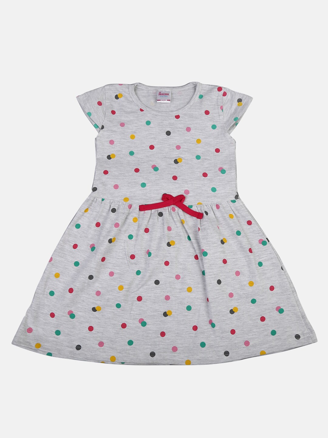 

V-Mart Girls Polka Dots Printed Cotton Fit & Flare Dress, Grey