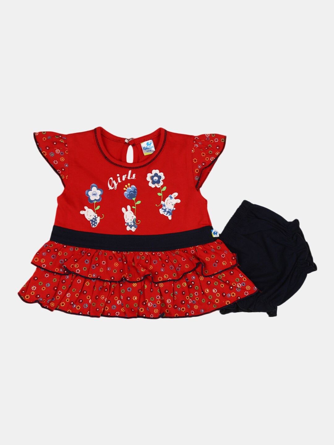 

V-Mart Infant Girls Floral Print A-Line Dress with Brief, Red
