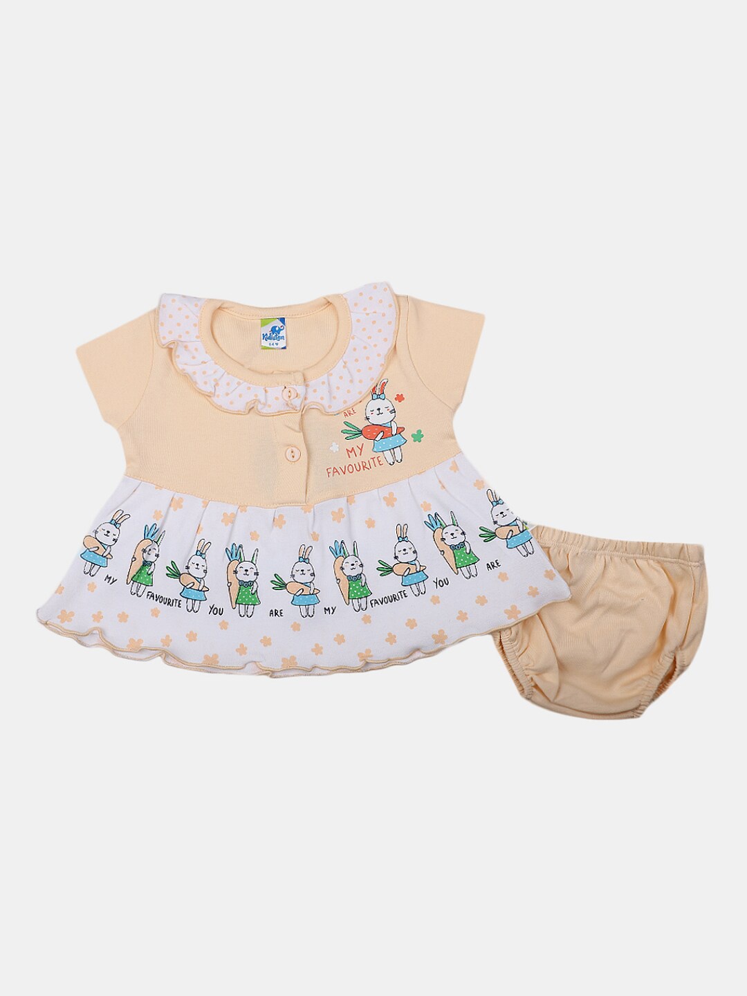 

V-Mart Infant Girls Floral Print A-Line Dress With Brief, Peach