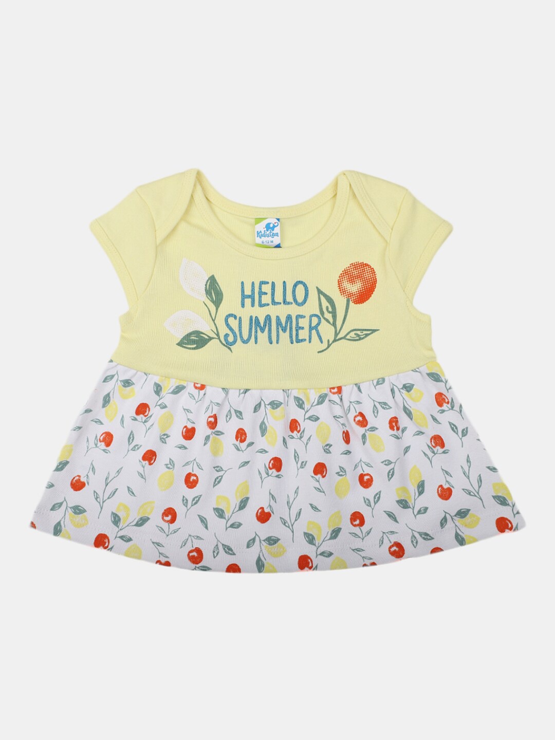 

V-Mart Infant Girls Round Neck Floral Printed Cotton A-Line Dress, Yellow