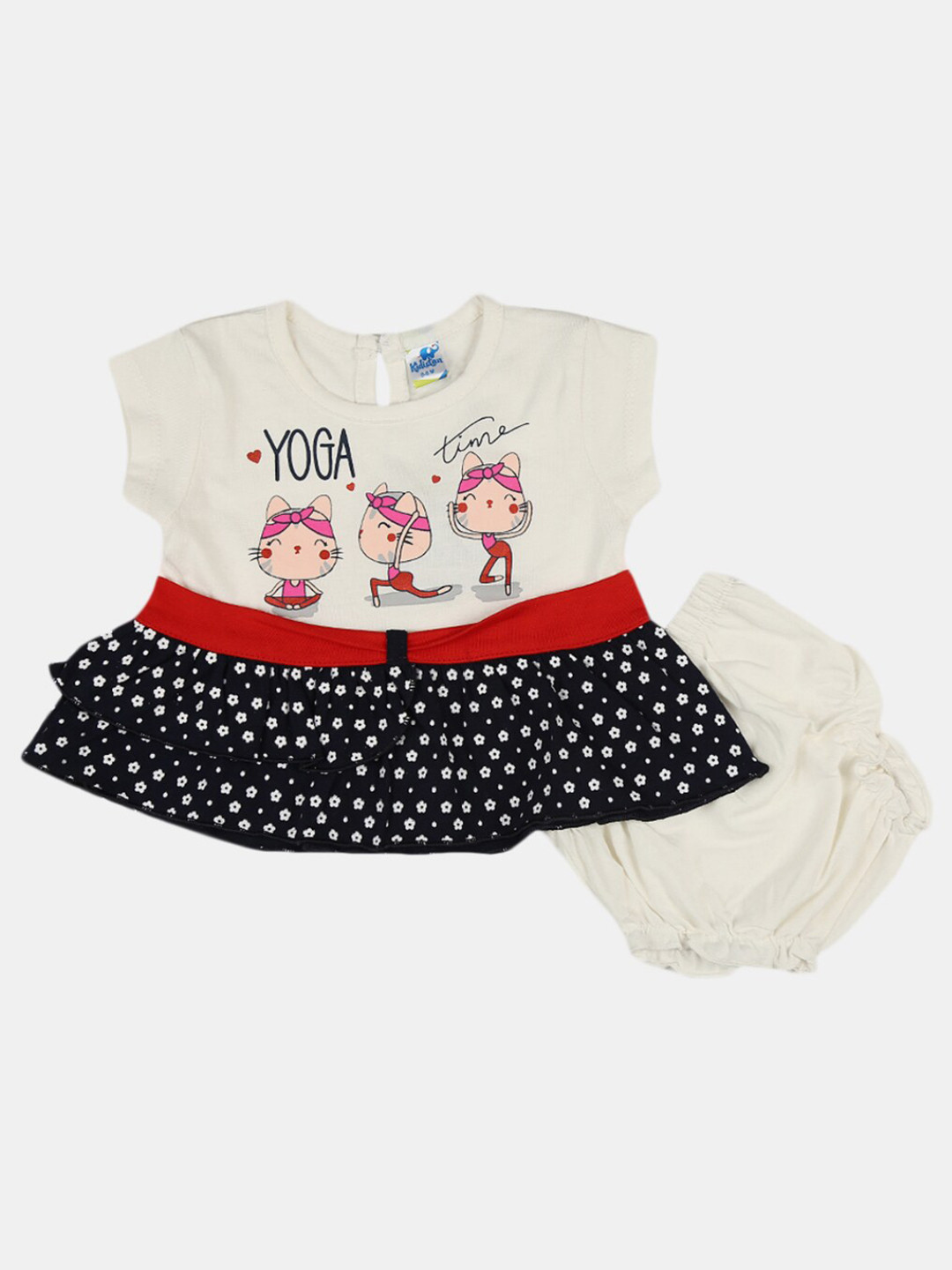 

V-Mart Infant Girls Print A-Line Dress With Brief, Off white
