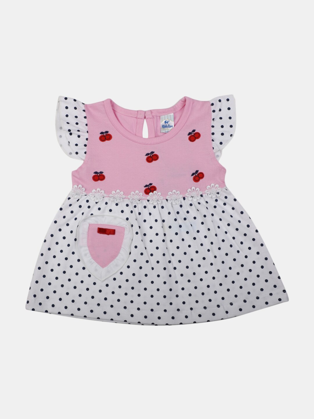 

V-Mart Infant Girls Polka Dot Print Flutter Sleeve Fit & Flare Dress, Pink