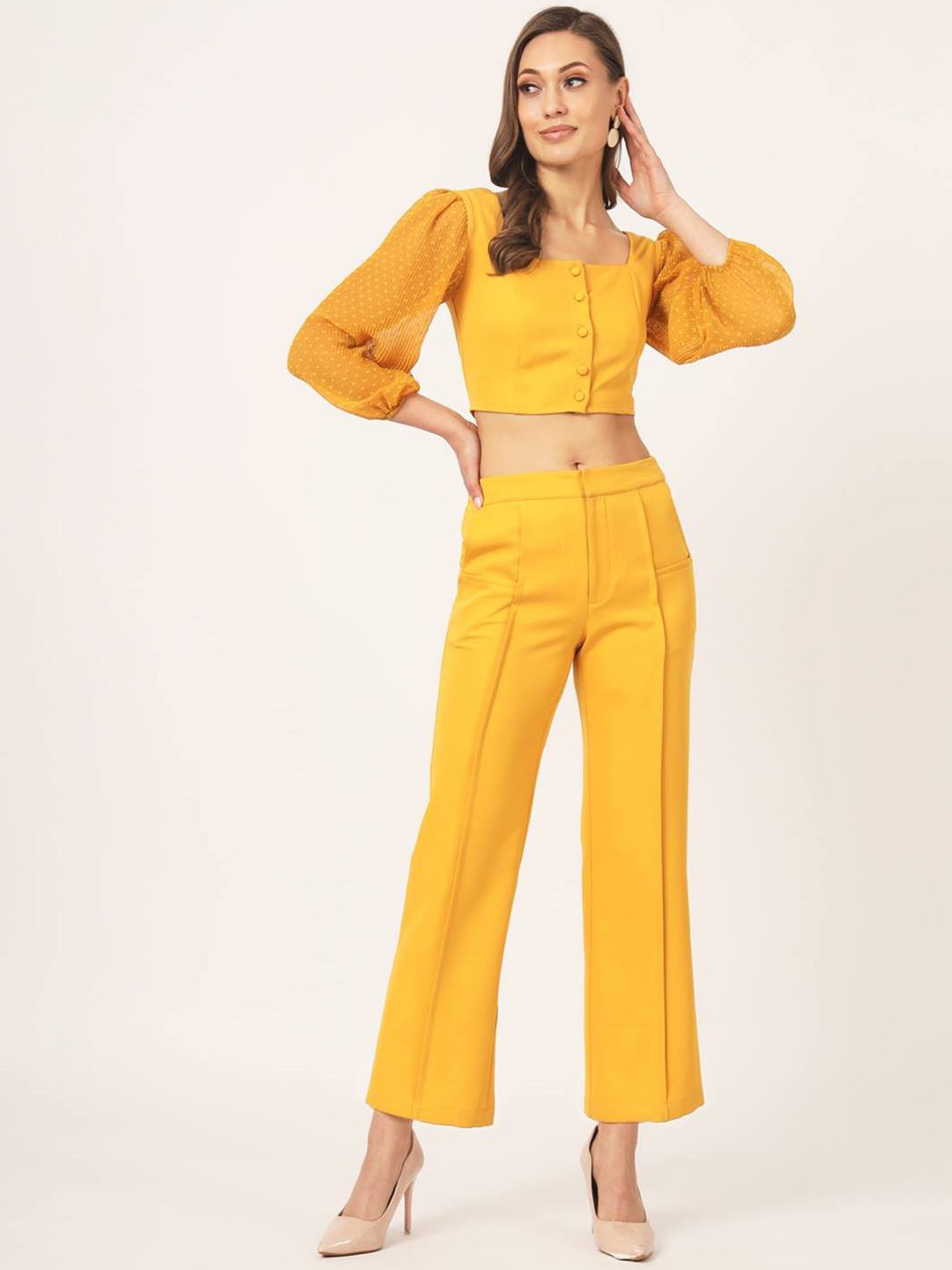 

Beatnik Casual Self-Design Top With Trouser Co-Ords, Mustard