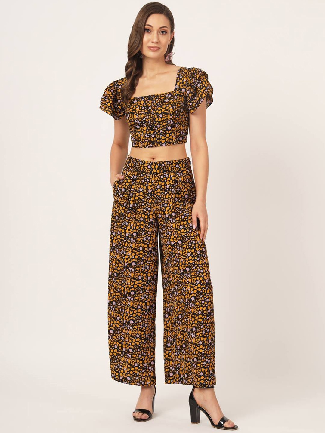 

Beatnik Casual Printed Top With Trouser Co-Ords, Mustard