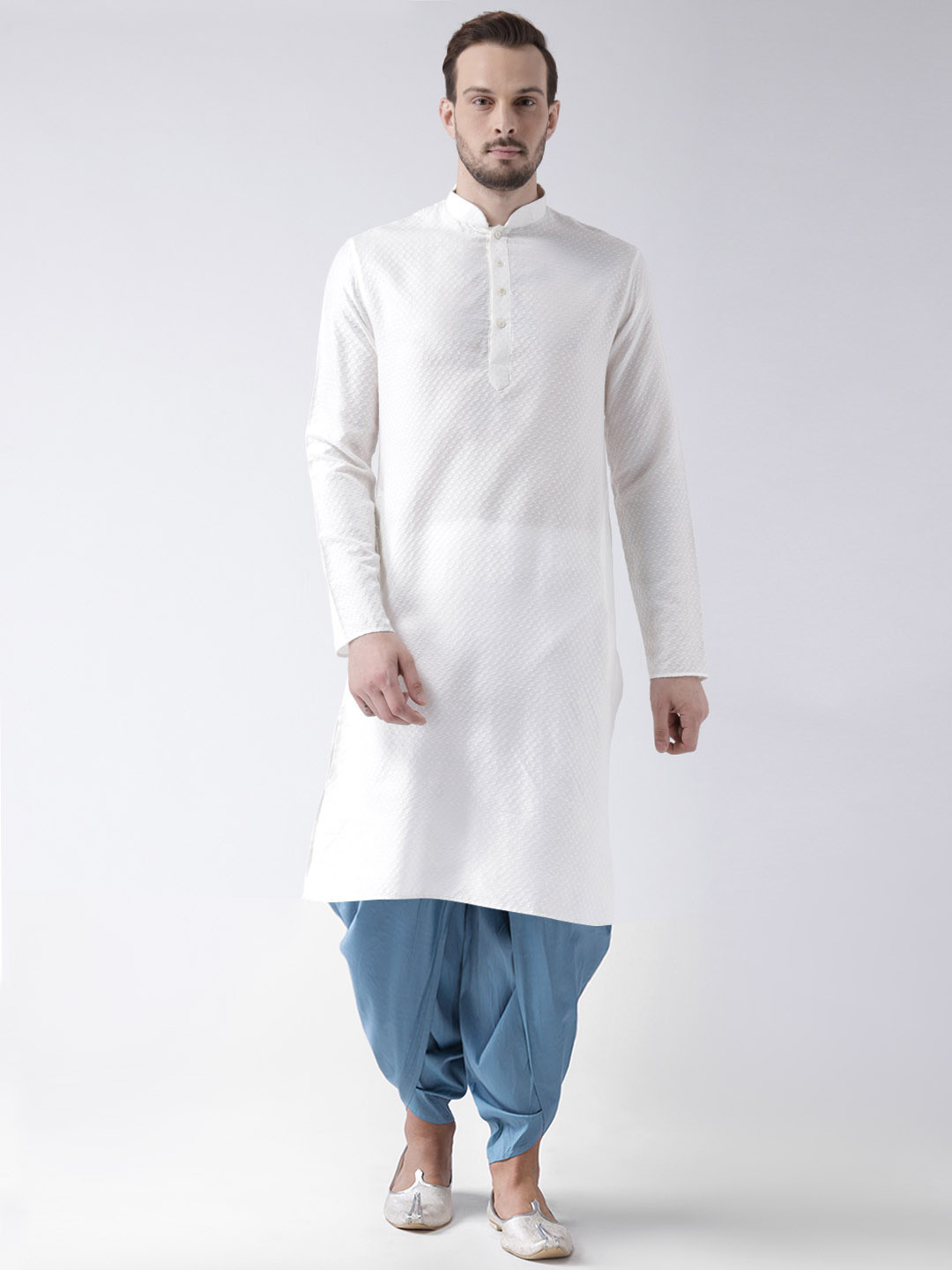 

KISAH Mandarin Collar Regular Thread Work Kurta With Dhoti Pants, White