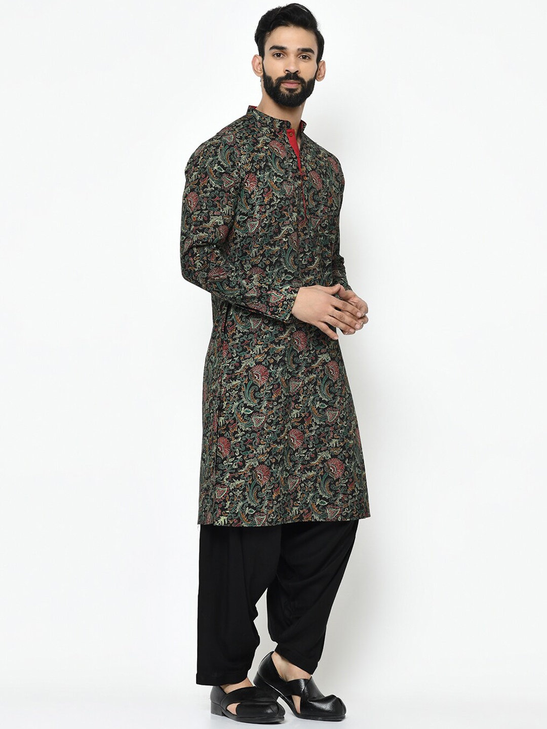 

KISAH Ethnic Motifs Printed Regular Pure Cotton Kurta With Patiala, Black