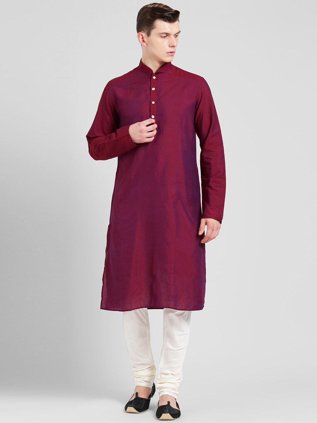 

KISAH Mandarin Collar Straight Kurta with Churidar, Magenta