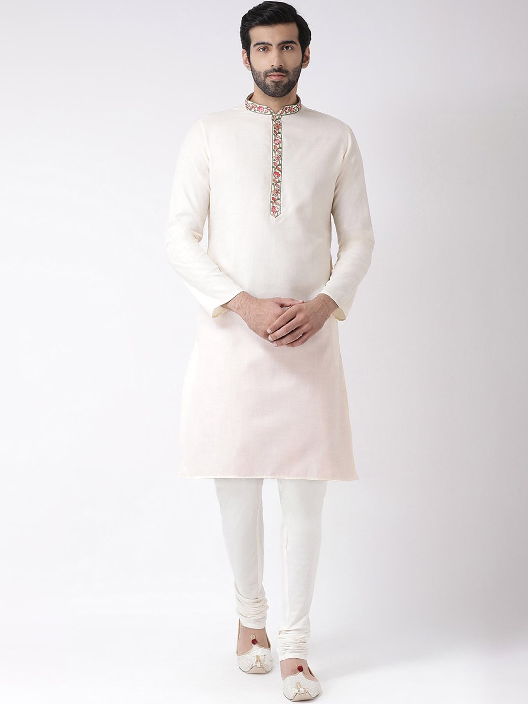 

KISAH Mandarin Collar Regular Kurta With Churidar, White