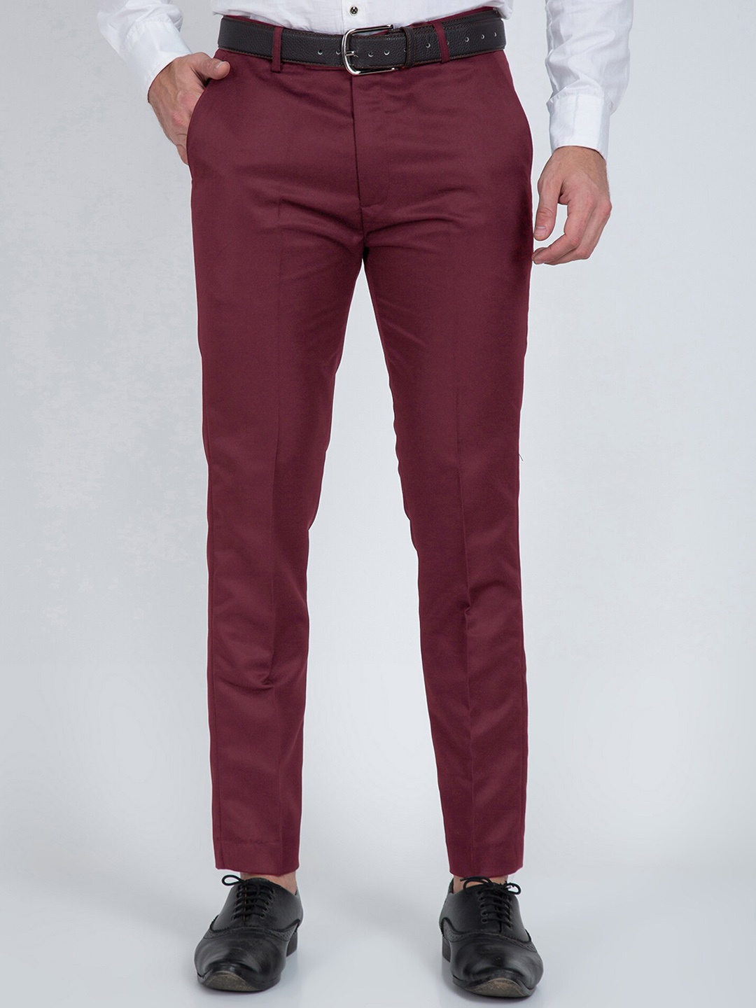 

Cyphus Men Mid-Rise Smart Fit Formal Trousers, Maroon