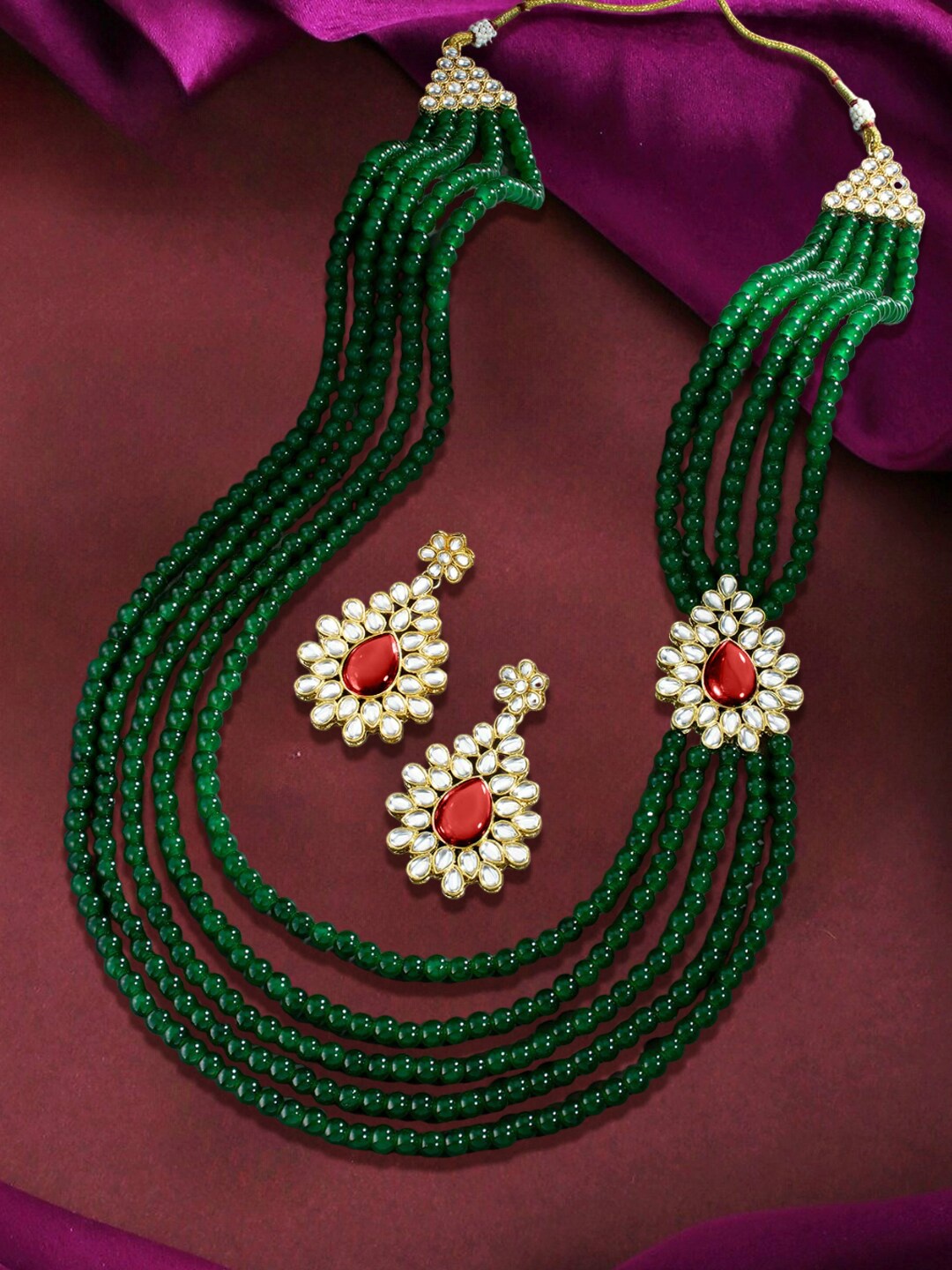 

OOMPH Kundan-Studded & Artificial Beaded Jewellery Set, Gold
