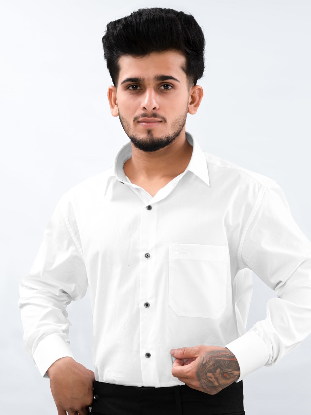 

FRENCH CROWN Spread Collar Standard Cotton Casual Shirt, White