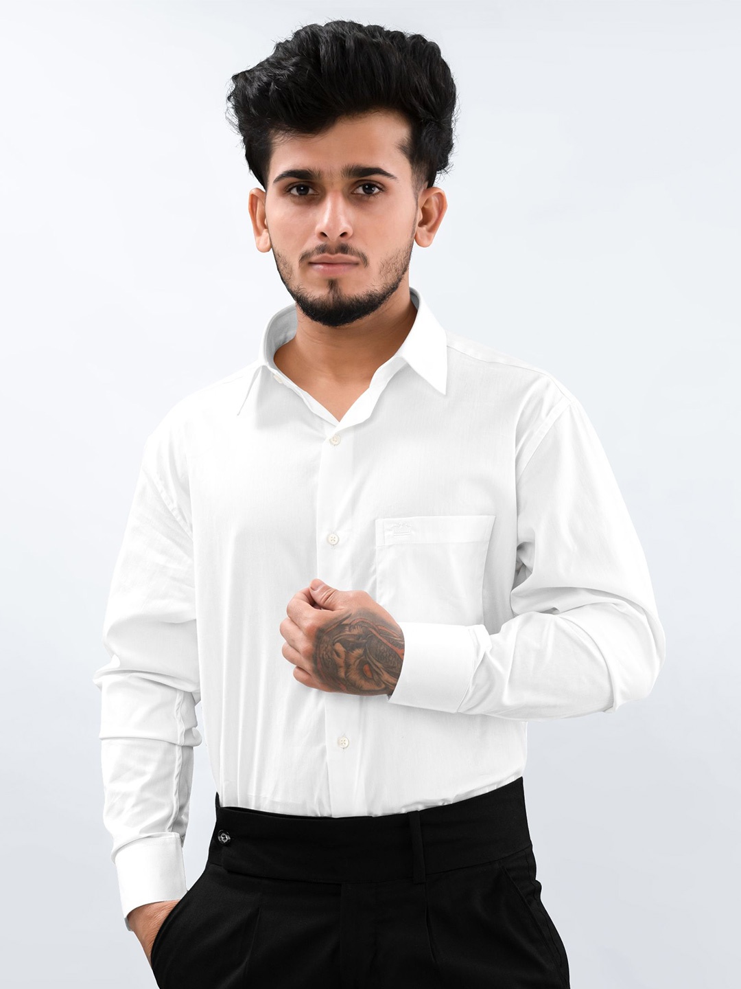 

FRENCH CROWN Spread Collar Standard Cotton Casual Shirt, White