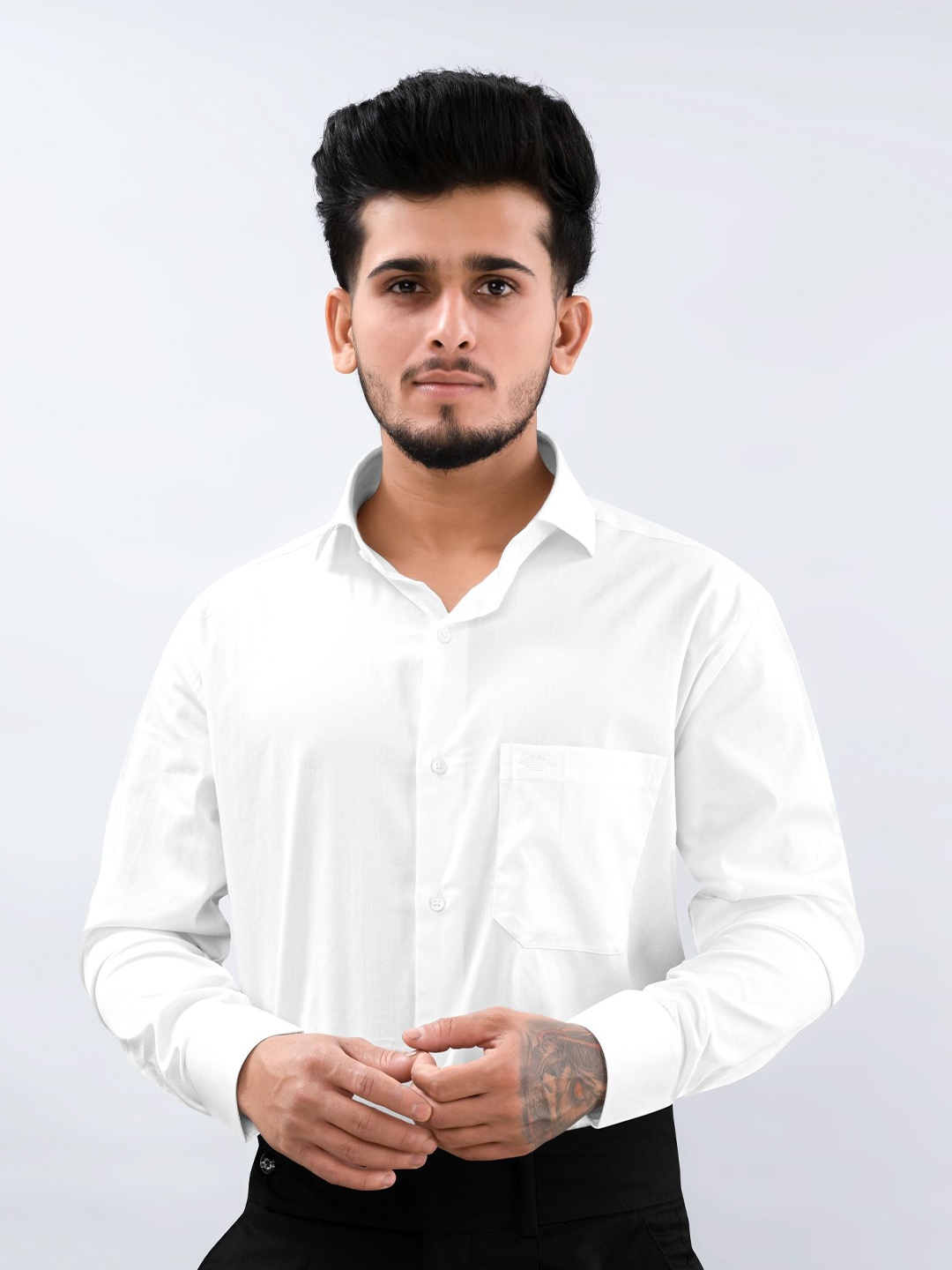 

FRENCH CROWN Spread Collar Standard Cotton Casual Shirt, White